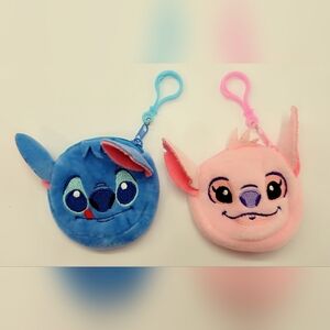 Stitch and Angel Plush Coin Purse Pouches - Blue and Pink